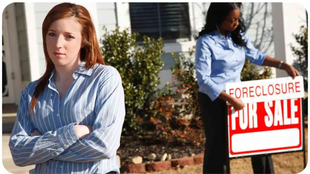 a person standing in front of a house with a for sale sign