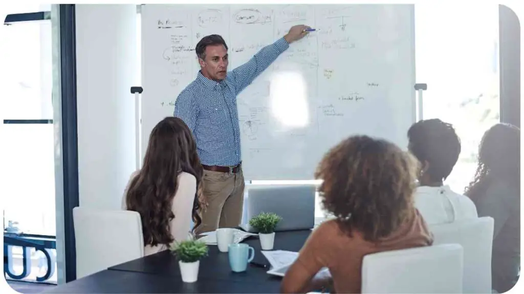 a person is giving a presentation to a group of people